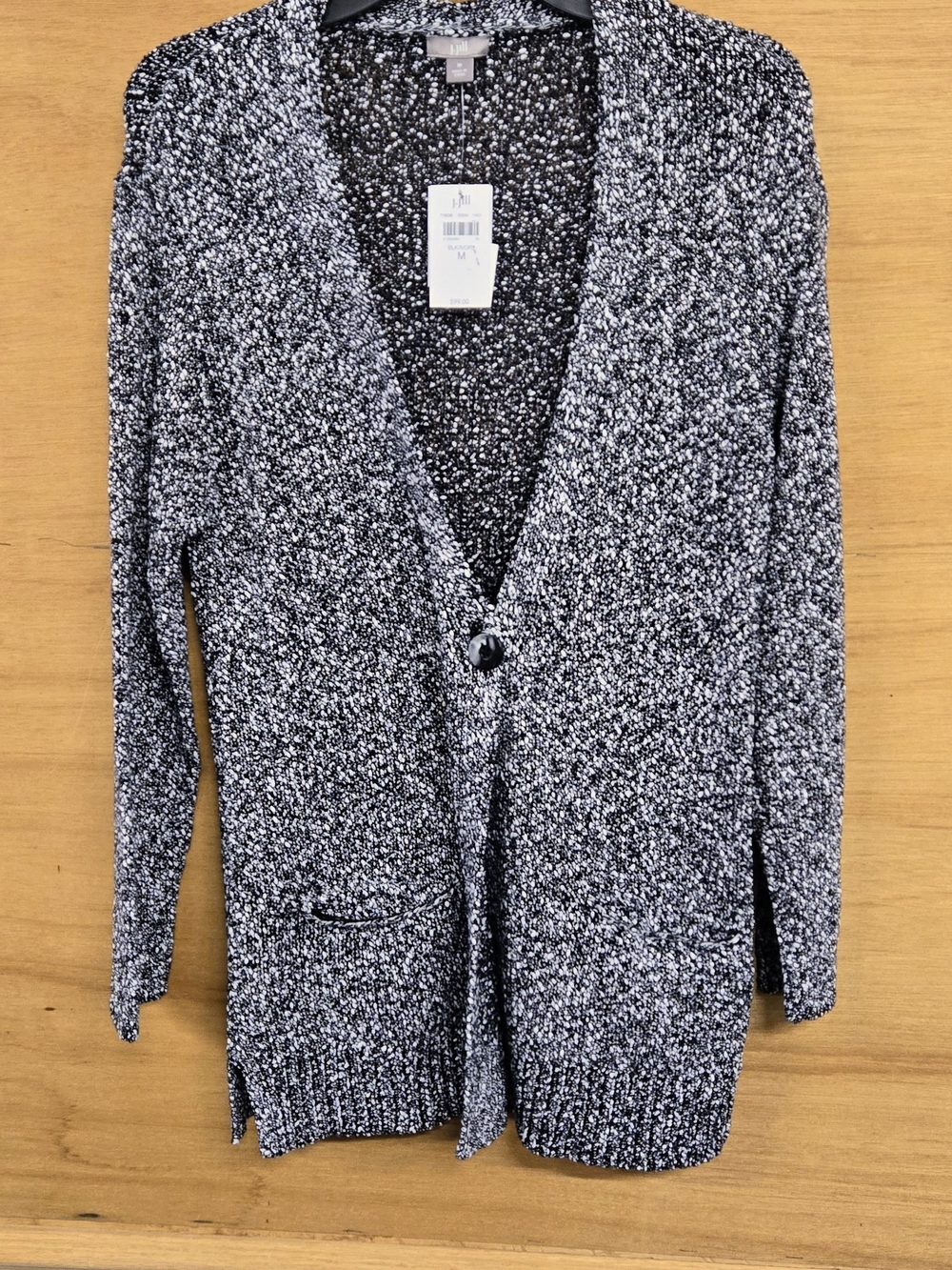 J. Jill Black and White Marled V-Neck Cardigan 100% Cotton
